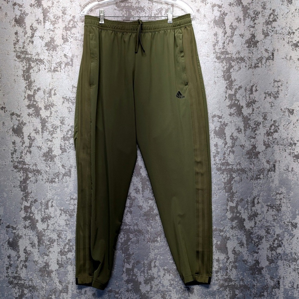 Adidas Aeroready Men Olive Green 3-Stripe Track Pants Joggers Size Medium